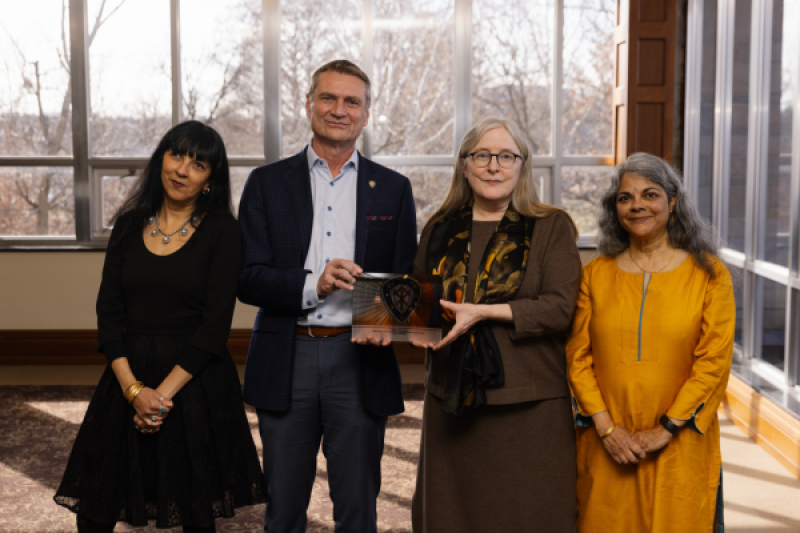 Dorothy Noyes with award and Indiana University folklore leaders