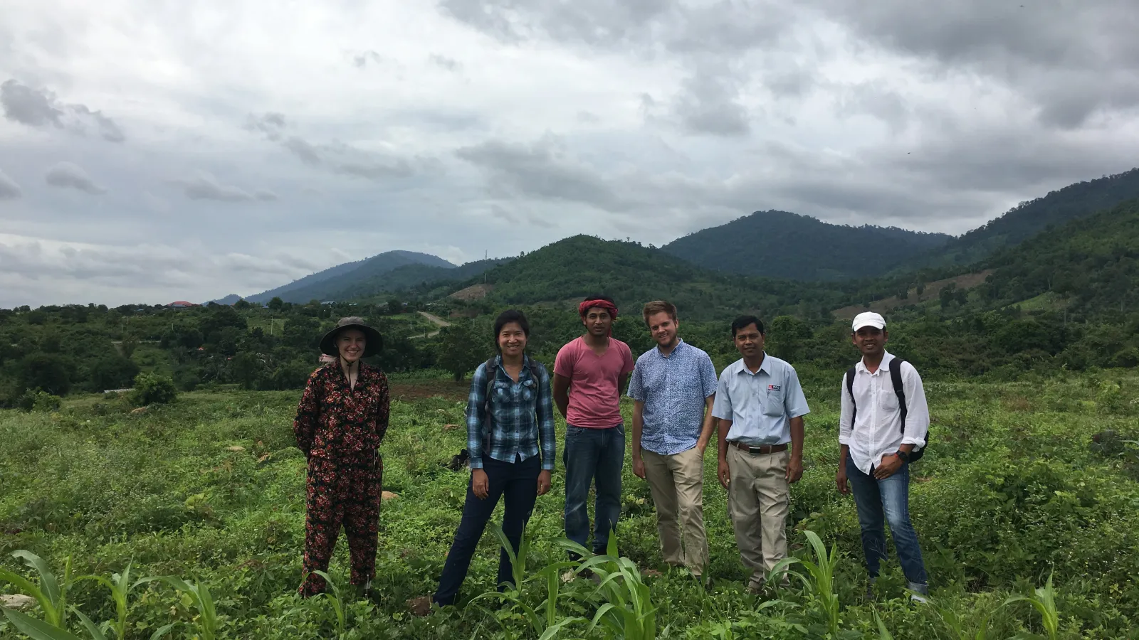 Erin Lin with farmers in Cambodia