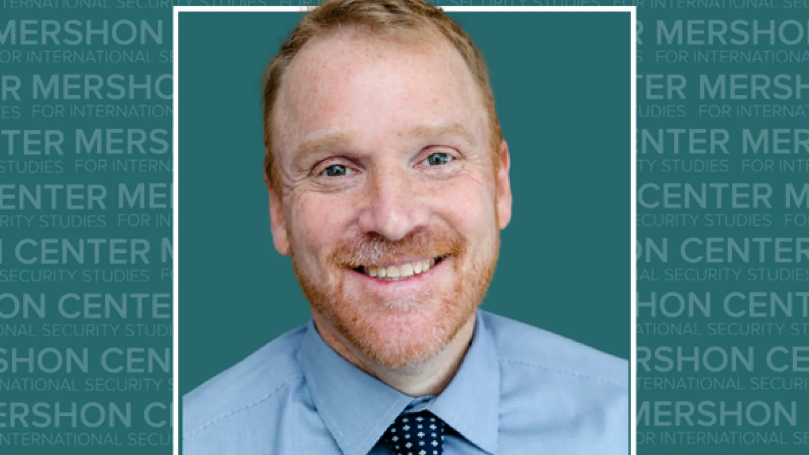 Jesse Driscoll photo in front of Mershon Center repeating text