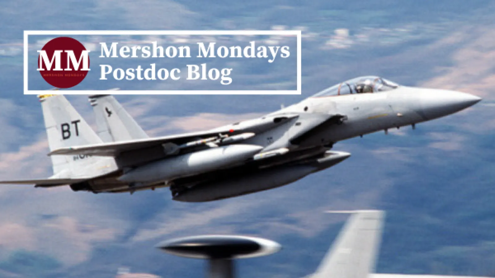 Mershon Monday logo over image of US fighter jet in Serbia