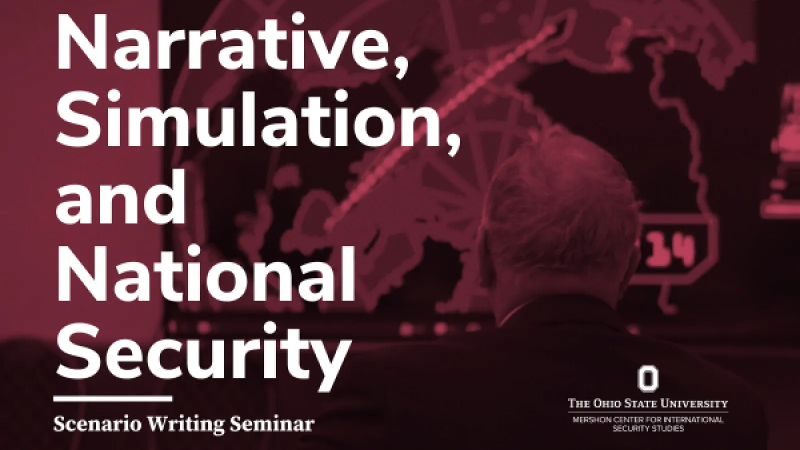 Narrative, Simulation, & National Security text over image of action from simulation 
