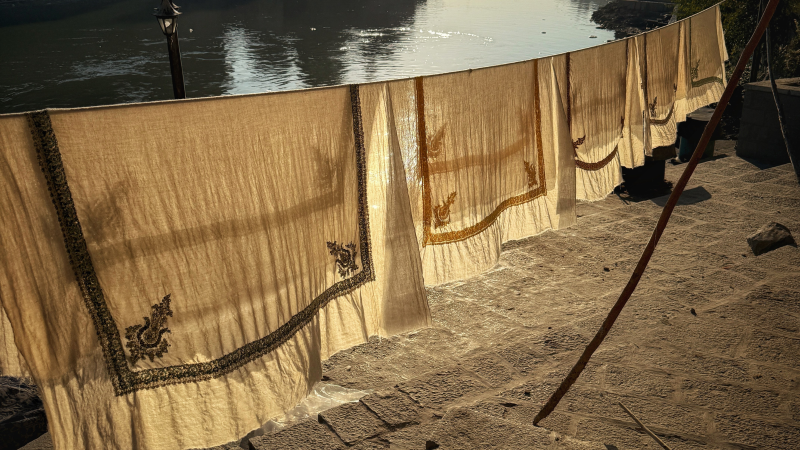 Shawls drying on Jhelum Banks