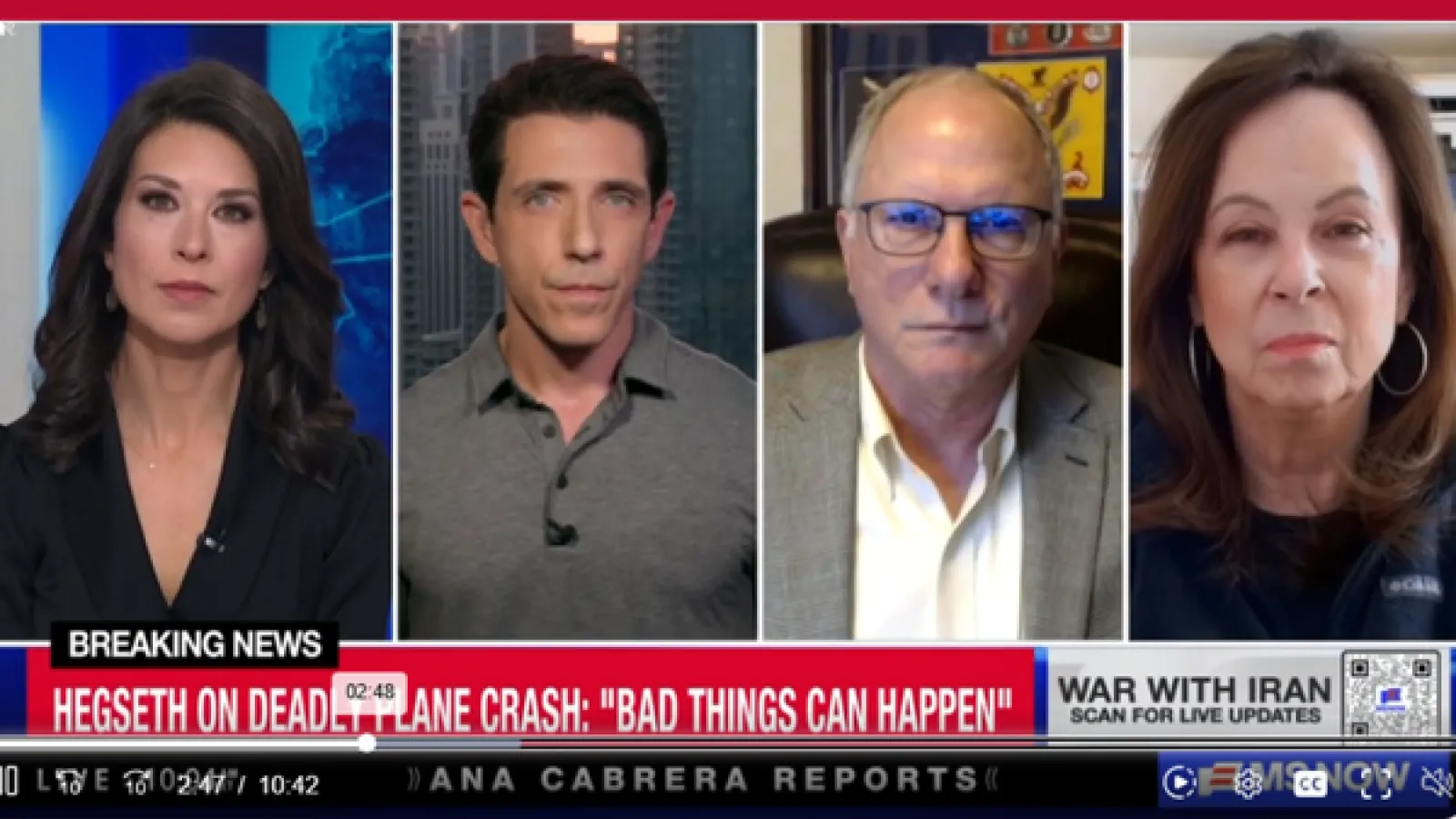 4 people talking on a TV screen