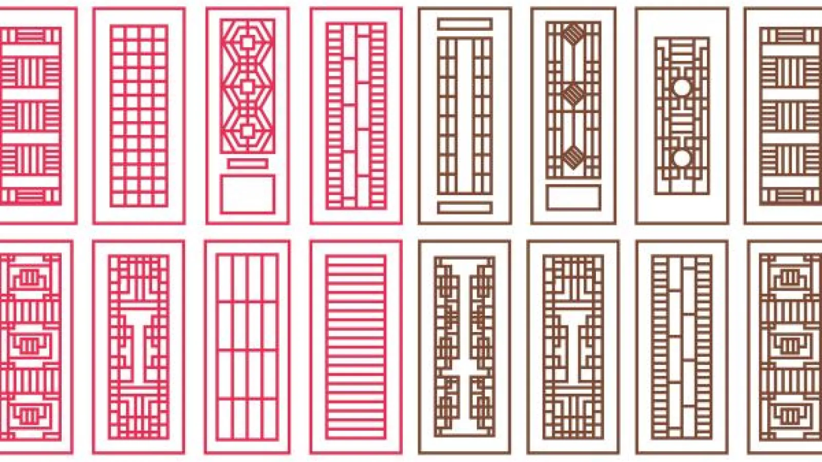 Design elements in rectangular shapes in red and brown