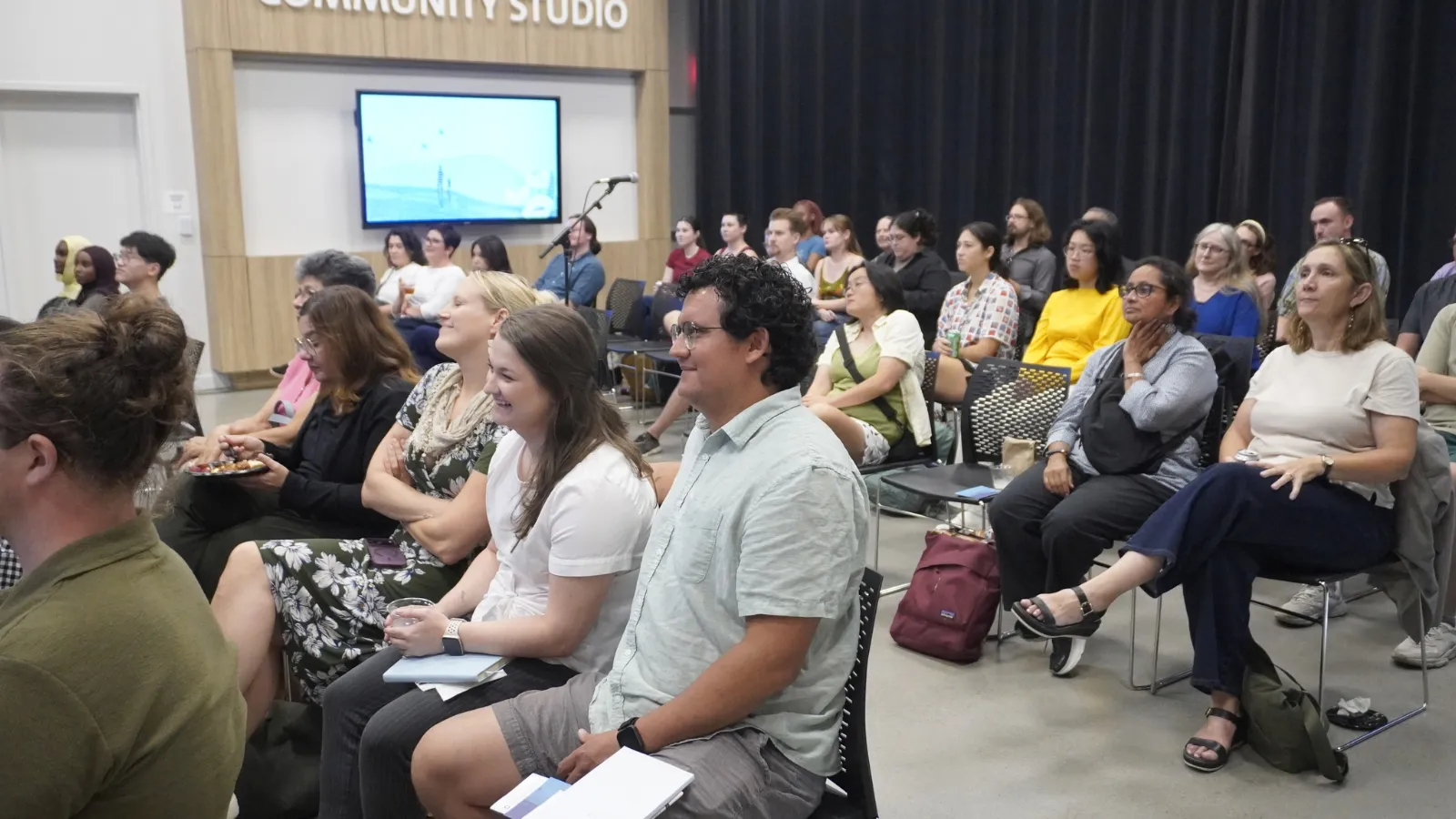 Crowd of people at film screening