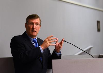 Former Sen. Kent  Conrad (D-N.D.) speaks during The Ohio State University National Security Simulation