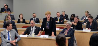 Chief Judge Colleen McMahon, U.S. District Court for the Southern District of New York, speaks during The Ohio State University National Security Simulation