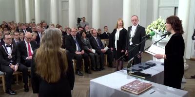 Dorothy Noyes (front left) receives an honorary doctorate from University of Tartu