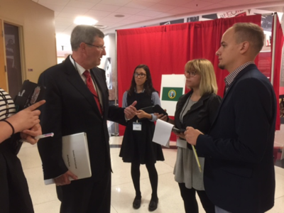 U.S. Sen. Kent Conrad speaking to simulation participants