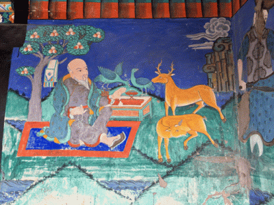 The Mi Tsering painting at Thiksay Monastery, symbolizing the interdependence of life.