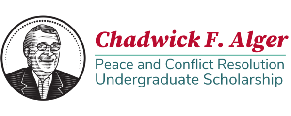 Chadwick F. Alger Peace and Conflict Undergraduate Scholarship with a graphic of Chadwick Alger smiling
