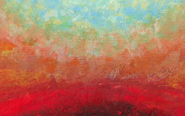 Abstract painting with turquoise, brown, red, orange