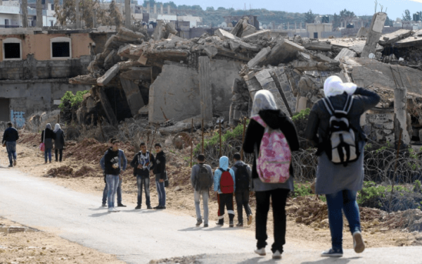 Palestinian school children at a refugee camp in Beirut