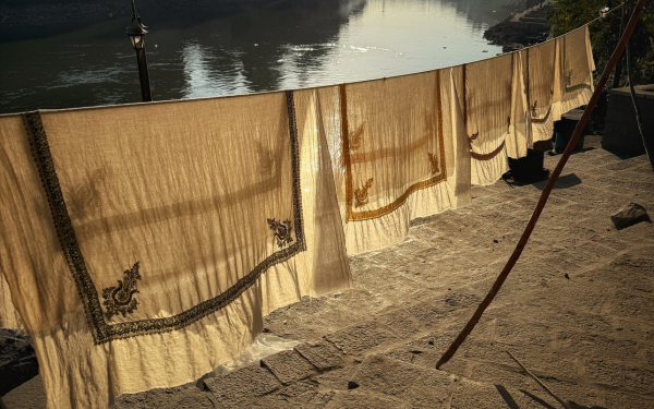 Shawls drying on Jhelum Banks