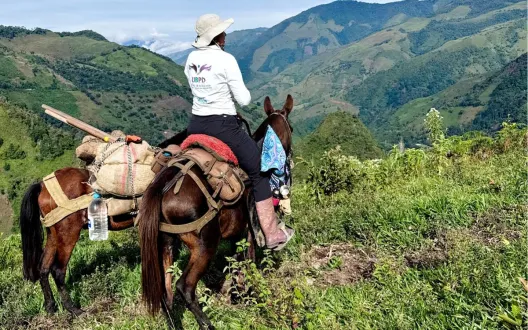 UBPD staff on a horse in the Colombian mountains