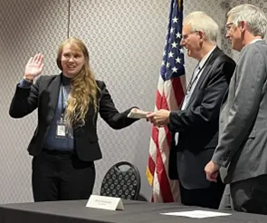 Sim player being sworn in