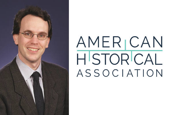 Nicholas Breyfogle in a suit next to text that reads American Historical Association
