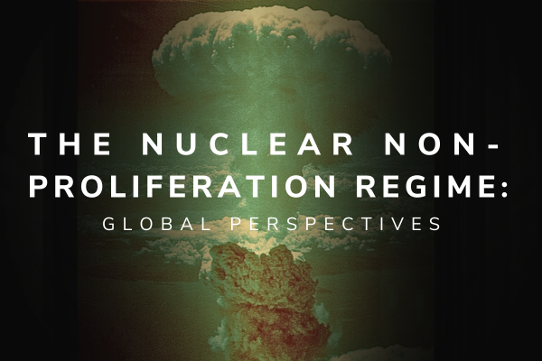 Text Nuclear Non-Proliferation Regime over image of atomic bomb mushroom cloud