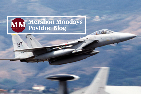Mershon Monday logo over image of US fighter jet in Serbia