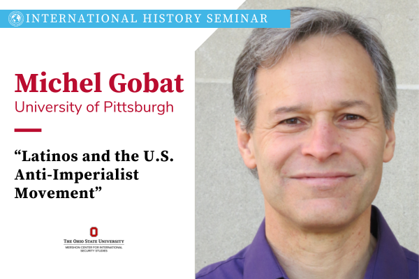 Michel Gobat next to text of his name and talk title