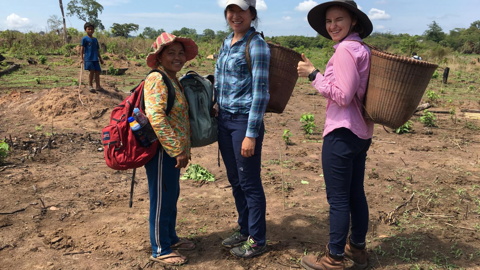 Erin Lin with farmers in Cambodia