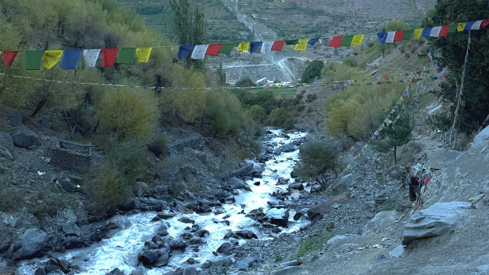 Chenab River and prayer flgs