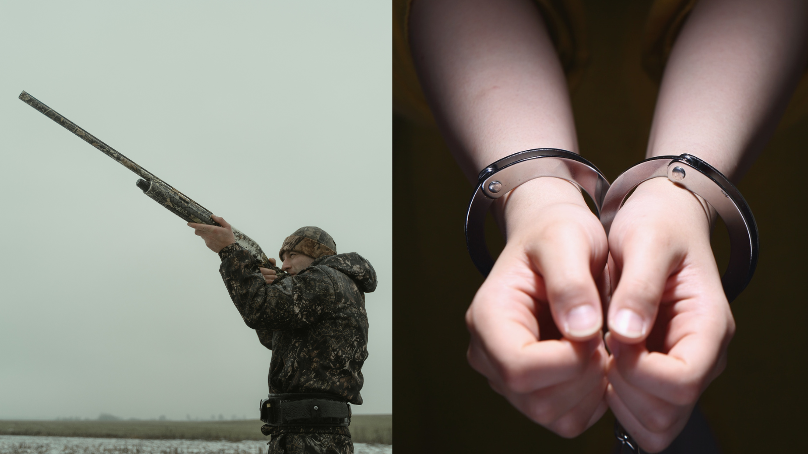 Man with gun and person in handcuffs
