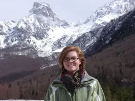 Mary Elizabeth Walters in front of mountain range